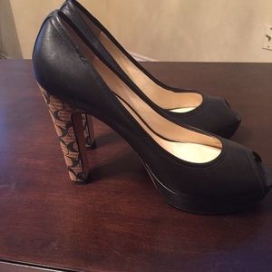 Coach Black and Brown Peep Toe Heels